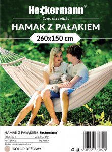 Heckermann Hamak sznurkowo-drewniany z drążkiem Heckermann 300kg 260x150cm Beżowy 15