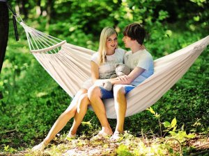 Heckermann Hamak sznurkowo-drewniany z drążkiem Heckermann 300kg 260x150cm Beżowy 2