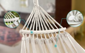 Heckermann Hamak sznurkowo-drewniany z drążkiem Heckermann 300kg 260x150cm Beżowy 6