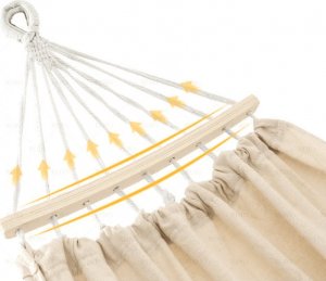 Heckermann Hamak sznurkowo-drewniany z drążkiem Heckermann 300kg 260x150cm Beżowy 7