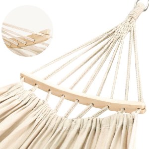 Heckermann Hamak sznurkowo-drewniany z drążkiem Heckermann 300kg 260x150cm Beżowy 8