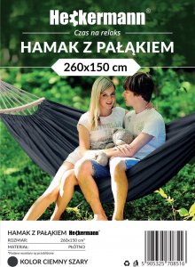 Heckermann Hamak sznurkowo-drewniany z drążkiem Heckermann 300kg 260x150cm Grafitowy 15
