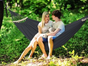 Heckermann Hamak sznurkowo-drewniany z drążkiem Heckermann 300kg 260x150cm Grafitowy 2