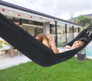 Heckermann Hamak sznurkowo-drewniany z drążkiem Heckermann 300kg 260x150cm Grafitowy 3