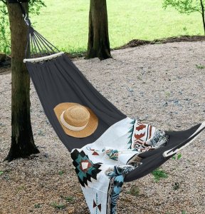 Heckermann Hamak sznurkowo-drewniany z drążkiem Heckermann 300kg 260x150cm Grafitowy 4