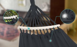 Heckermann Hamak sznurkowo-drewniany z drążkiem Heckermann 300kg 260x150cm Grafitowy 6