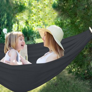 Heckermann Hamak sznurkowo-drewniany z drążkiem Heckermann 300kg 260x150cm Grafitowy 9