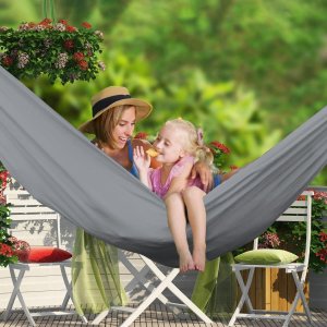 Heckermann Hamak sznurkowo-drewniany z drążkiem Heckermann 300kg 260x150cm Szary 11