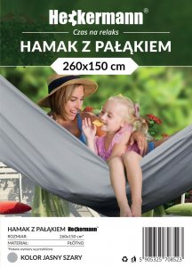 Heckermann Hamak sznurkowo-drewniany z drążkiem Heckermann 300kg 260x150cm Szary 15