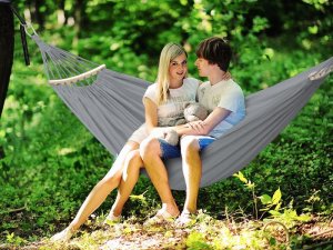 Heckermann Hamak sznurkowo-drewniany z drążkiem Heckermann 300kg 260x150cm Szary 2