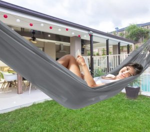 Heckermann Hamak sznurkowo-drewniany z drążkiem Heckermann 300kg 260x150cm Szary 3