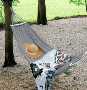 Heckermann Hamak sznurkowo-drewniany z drążkiem Heckermann 300kg 260x150cm Szary 4