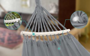 Heckermann Hamak sznurkowo-drewniany z drążkiem Heckermann 300kg 260x150cm Szary 6