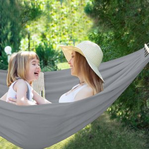 Heckermann Hamak sznurkowo-drewniany z drążkiem Heckermann 300kg 260x150cm Szary 9