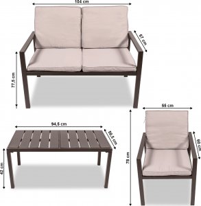 Heckermann Zestaw mebli ogrodowych 4 os. kanapa stół krzesło ogrodowe Heckermann AC-WS008-1 9