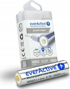 EverActive Akumulator everActive 18650 3,7V Li-ion 2600mAh micro USB z zabezpieczeniem BOX 1