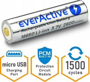 EverActive Akumulator everActive 18650 3,7V Li-ion 2600mAh micro USB z zabezpieczeniem BOX 6