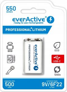 EverActive Akumulatorek everActive 6F22/9V Li-ion 550 mAh z USB TYP C 1