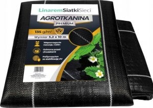 Linarem SiatkiSieci AGROTKANINA 135G 3,2x10m PREMIUM UV 3% AGROWŁÓKNINA CZARNA MATA + KOŁKI 1