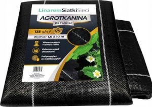 Linarem SiatkiSieci AGROTKANINA 135G 1,6x10m PREMIUM UV 3% AGROWŁÓKNINA CZARNA MATA + KOŁKI 1