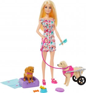 Lalka Barbie Mattel i piesek na wózku Zestaw (HTK37) 1