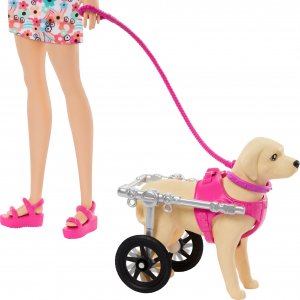 Lalka Barbie Mattel i piesek na wózku Zestaw (HTK37) 2