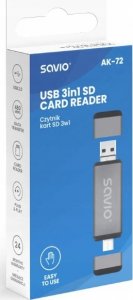 Czytnik Savio Czytnik kart SD 3w1, USB-C+ USB-A 2.0+ Micro USB, AK-72 6
