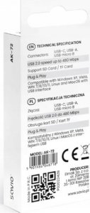 Czytnik Savio Czytnik kart SD 3w1, USB-C+ USB-A 2.0+ Micro USB, AK-72 7