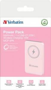 Powerbank Verbatim Powerbank Verbatim Charge 'n' Go Magnetic Wireless 5000mAh USB-C PD 3.0 Pink 4