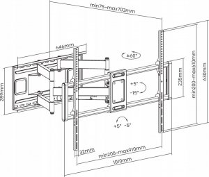 Techly Uchwyt ścienny Techly 60"-120", 120kg obrotowy 7