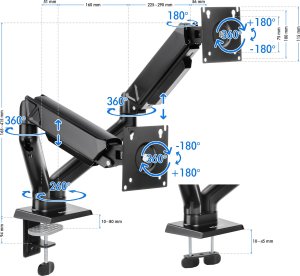 SENSE7 Uchwyt biurkowy na 2 monitory 17"-32" HANG DOUBLE 7