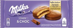 Milka Milka Choc & Choc Ciastka biszkoptowe przekładane nadzieniem kakaowym oblane czekoladą mleczną 150 g 1