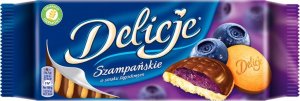 Wedel Delicje Szampańskie Biszkopty z galaretką o smaku jagodowym oblewane czekoladą 147 g 1