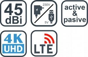 Antena RTV Evolveo EVOLVEO Xany 2A LTE 230/5V 45dBi aktywna antena pokojowa DVB-T/T2 LTE filtr 8