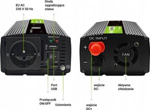 Przetwornica Green Cell GREEN CELL PRZETWORNICA LCD 12V/230V 500W/1000W CZYSTY SINUS INVGC12P500LCD 7