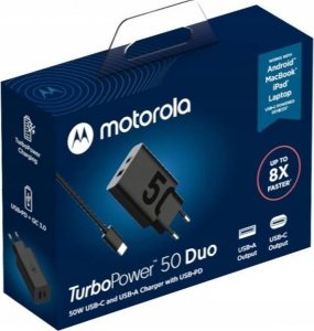 Ładowarka Motorola Motorola Charger TurboPower 50W Duo USB-C + USB-A  w/ USB-C cable, Black 8