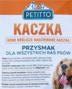 PETITTO PETITTO Ucho królicze nadziewane kaczką 500G 4