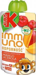Kubuś Kubuś Immuno Odporność Mus jabłko mango marchew pomarańcza acerola 100 g 1