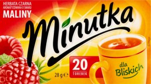 Mokate Minutka Herbata czarna aromatyzowana o smaku maliny 28 g (20 x 1,4 g) 1