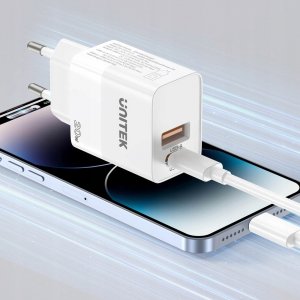 Ładowarka Unitek Unitek Ładowarka sieciowa, 1x USB-A, 1x USB-C, QC, PC 3.0, 20W, biała 4