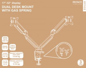 Deltaco Deltaco Monitora stativs Dual Gas Spring Deltaco 8
