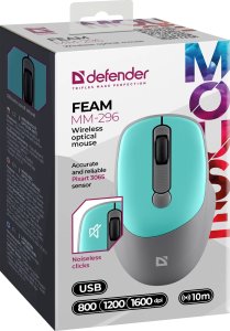 Mysz Defender Mysz bezprzewodowa Defender FEAM MM-296 optyczna bezklikowa silent 1600dpi mięta 7