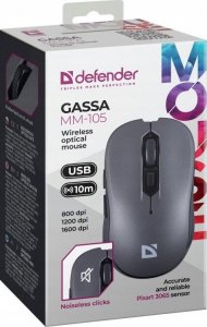 Mysz Defender Mysz bezprzewodowa Defender GASSA MM-105 optyczna bezklikowa silent 1600dpi szara 2