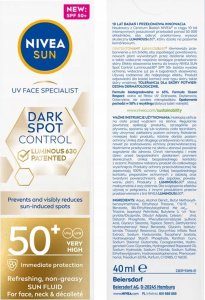 Nivea _Sun Spot Control Luminous 630® odświeżający fluid przeciwsłoneczny do twarzy SPF50+ 40ml 7