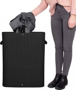 Kosz na pranie Springos Kosz na pranie 100L z pokrywą czarny bambus dwukomorowy UNIWERSALNY 9