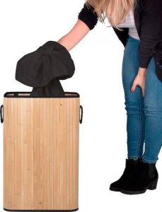Kosz na pranie Springos Kosz na pranie 72l z pokrywą bambusowy brązowo-czarny UNIWERSALNY 7