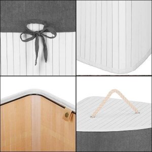 Kosz na pranie Springos Pojemnik na pranie 60L narożny biały kosz z klapą bambus naturalny UNIWERSALNY 11