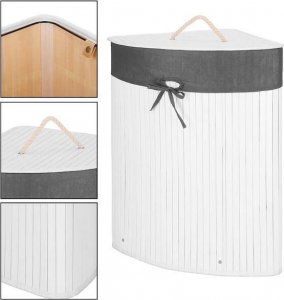 Kosz na pranie Springos Pojemnik na pranie 60L narożny biały kosz z klapą bambus naturalny UNIWERSALNY 12