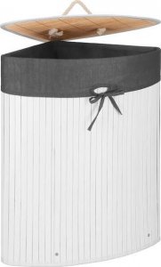 Kosz na pranie Springos Pojemnik na pranie 60L narożny biały kosz z klapą bambus naturalny UNIWERSALNY 13
