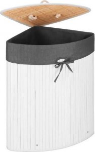 Kosz na pranie Springos Pojemnik na pranie 60L narożny biały kosz z klapą bambus naturalny UNIWERSALNY 14